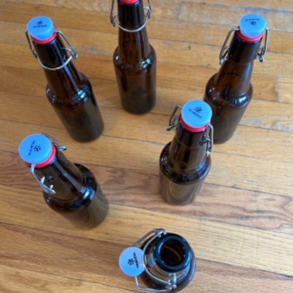 6 amber flip cap bottles wire top - Picture 1 of 3